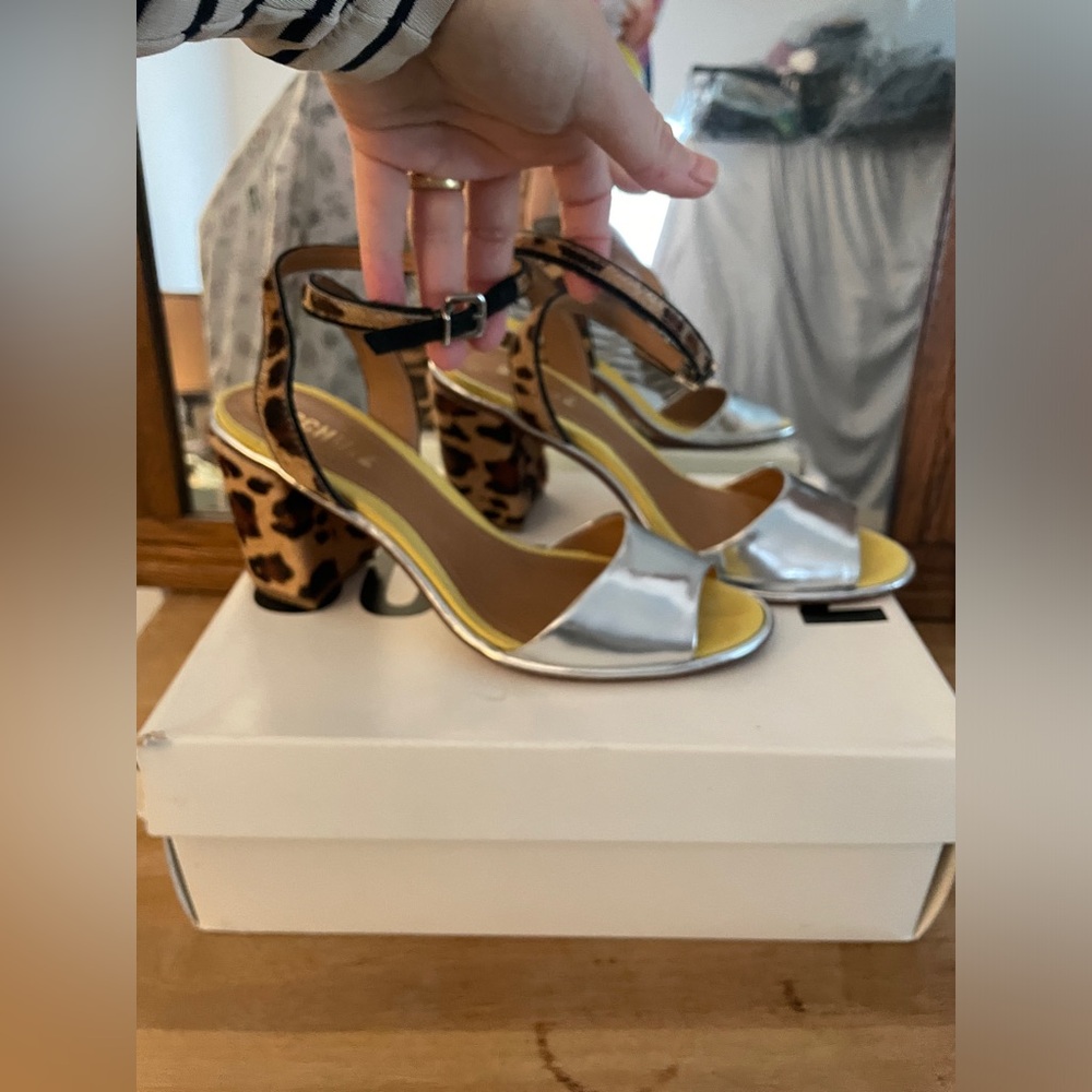 Schutz Spechio Prata Animal Print & Silver Sandal, 8.5